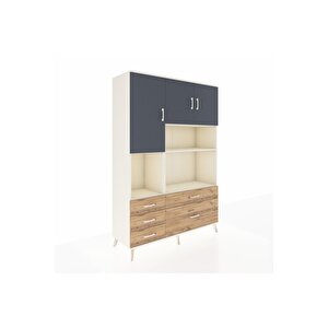 Hyperion Dolap 8 Raflı 5 Çekmeceli 3 Kapaklı 132x44x195 Aytaşı-antrasit/çam