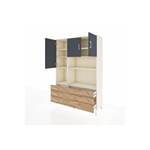 Hyperion Dolap 8 Raflı 5 Çekmeceli 3 Kapaklı 132x44x195 Aytaşı-antrasit/çam