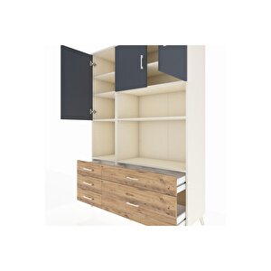 Hyperion Dolap 8 Raflı 5 Çekmeceli 3 Kapaklı 132x44x195 Aytaşı-antrasit/çam