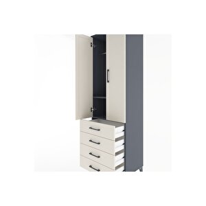 Hyperion Dolap 2 Raflı 4 Çekmeceli Tek Askılı 60x44x195 Antrasit-aytaşı