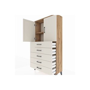 Arges Dolap 2 Raflı 5 Çekmeceli 2 Kapaklı 88x30x163 Çam-aytaşı