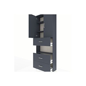 Arges Dolap 4 Raflı 3 Çekmeceli 2 Kapaklı 88x30x243 Antrasit-antrasit