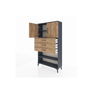 Arges Dolap 3 Raflı 3 Çekmeceli 2 Kapaklı 88x30x163 Antrasit-çam
