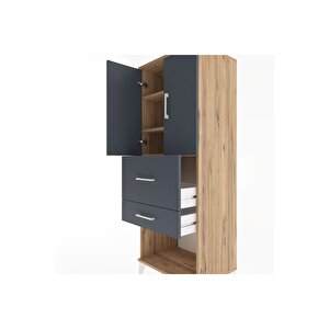 Hyperion Dolap 3 Raflı 2 Çekmeceli 2 Kapaklı 60x44x163 Çam-antrasit