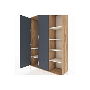 Hyperion Dolap 6 Raflı 4 Kapaklı Tek Askılı 132x44x195 Çam-antrasit/aytaşı