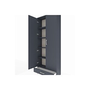 Arges Dolap 5 Raflı Tek Çekmeceli 2 Kapaklı 88x30x221 Antrasit-antrasit