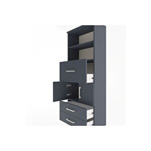 Arges Dolap 3 Raflı 3 Çekmeceli 2 Kapaklı 60x30x163 Antrasit-antrasit