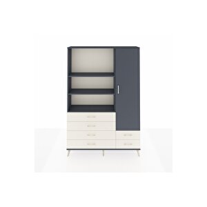Arges Dolap 7 Raflı 6 Çekmeceli Tek Kapaklı  132x30x195 Antrasit-antrasit/aytaşı