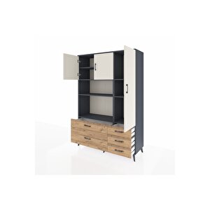 Hyperion Dolap 7 Raflı 5 Çekmeceli 3 Kapaklı 132x44x195 Antrasit-aytaşı/çam