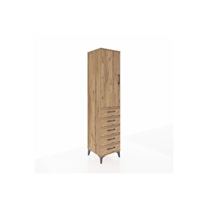 Hyperion Dolap Tek Raflı 5 Çekmeceli Tek Askılı 44x44x195 Çam-çam