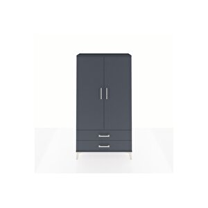 Arges Dolap 2 Raflı 2 Çekmeceli Tek Askılı 88x30x163 Antrasit-antrasit