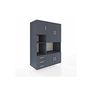 Kronos Dolap 9 Raflı 3 Çekmeceli 5 Kapaklı 132x59x195 Antrasit-antrasit/antrasit
