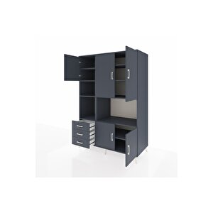 Kronos Dolap 9 Raflı 3 Çekmeceli 5 Kapaklı 132x59x195 Antrasit-antrasit/antrasit