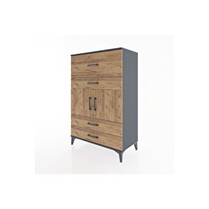 Hyperion Dolap Tek Raflı 4 Çekmeceli 2 Kapaklı 88x44x134 Antrasit-çam