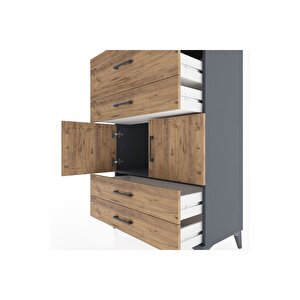Hyperion Dolap Tek Raflı 4 Çekmeceli 2 Kapaklı 88x44x134 Antrasit-çam
