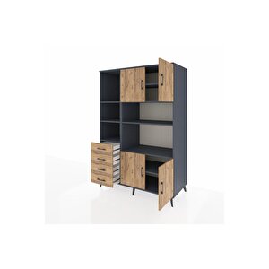 Kronos Dolap 8 Raflı 4 Çekmeceli 4 Kapaklı 132x59x195 Antrasit-çam/çam