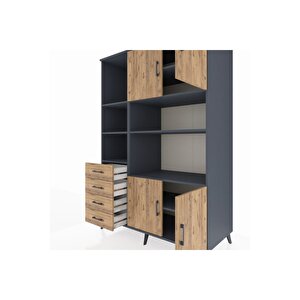 Kronos Dolap 8 Raflı 4 Çekmeceli 4 Kapaklı 132x59x195 Antrasit-çam/çam