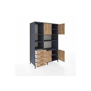 Kronos Dolap 8 Raflı 4 Çekmeceli 4 Kapaklı 132x59x195 Antrasit-çam/çam