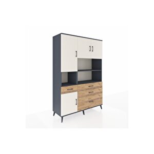 Hyperion Dolap 9 Raflı 4 Çekmeceli 4 Kapaklı 132x44x195 Antrasit-aytaşı/çam