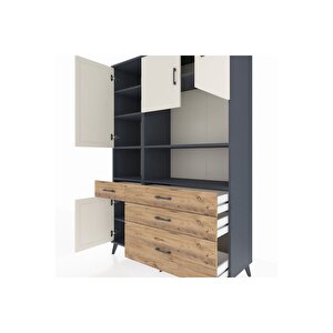 Hyperion Dolap 9 Raflı 4 Çekmeceli 4 Kapaklı 132x44x195 Antrasit-aytaşı/çam