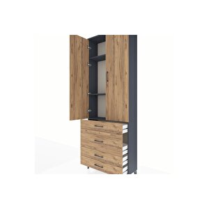 Arges Dolap 3 Raflı 4 Çekmeceli 2 Kapaklı 88x30x243 Antrasit-çam