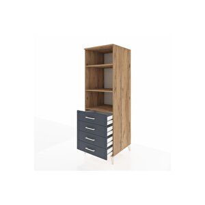 Kronos Dolap 3 Raflı 4 Çekmeceli 60x59x182 Çam-antrasit