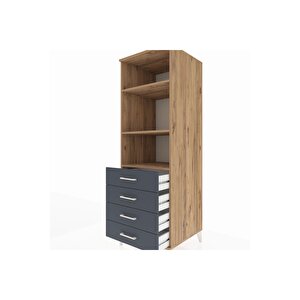 Kronos Dolap 3 Raflı 4 Çekmeceli 60x59x182 Çam-antrasit