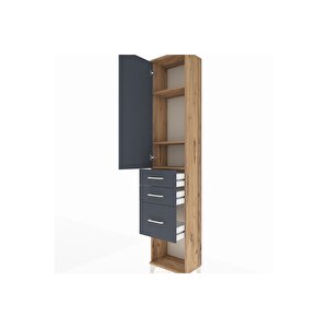 Arges Dolap 3 Raflı 3 Çekmeceli Tek Kapaklı 44x30x221 Çam-antrasit