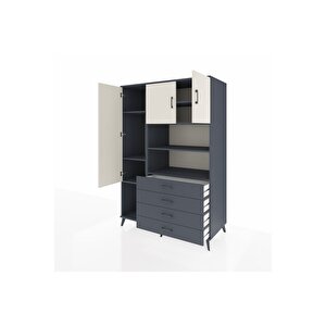 Kronos Dolap 7 Raflı 4 Çekmeceli 3 Kapaklı 132x59x195 Antrasit-aytaşı/antrasit