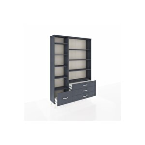 Arges Gardrop 9 Raflı 4 Çekmeceli  132x30x195 Antrasit-antrasit