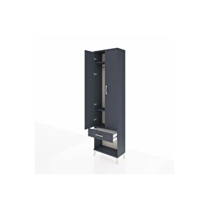 Arges Dolap 3 Raflı Tek Çekmeceli Tek Askılı 60x30x221 Antrasit-antrasit