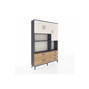 Arges Dolap 8 Raflı 5 Çekmeceli 3 Kapaklı 132x30x195 Antrasit-aytaşı/çam