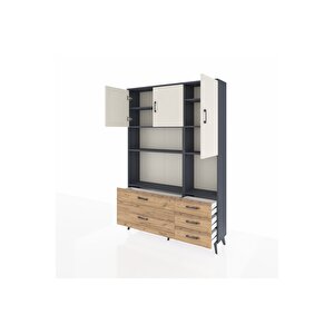 Arges Dolap 8 Raflı 5 Çekmeceli 3 Kapaklı 132x30x195 Antrasit-aytaşı/çam