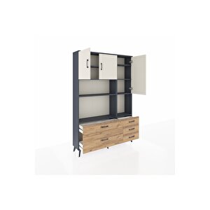 Arges Dolap 8 Raflı 5 Çekmeceli 3 Kapaklı 132x30x195 Antrasit-aytaşı/çam