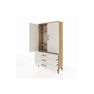 Arges Dolap 3 Raflı 3 Çekmeceli 2 Kapaklı 88x30x163 Çam-aytaşı