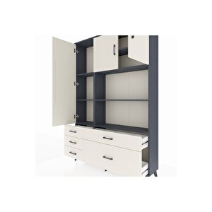 Arges Gardrop 7 Raflı 5 Çekmeceli 3 Kapaklı 132x30x195 Antrasit-aytaşı