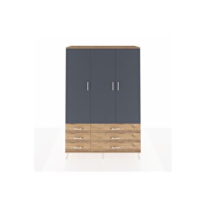 Hyperion Dolap 5 Raflı 6 Çekmeceli Tek Askılı 132x44x195 Çam-antrasit/çam