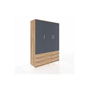 Hyperion Dolap 5 Raflı 6 Çekmeceli Tek Askılı 132x44x195 Çam-antrasit/çam