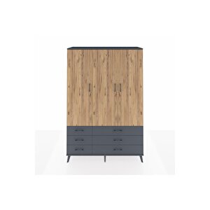 Hyperion Dolap 5 Raflı 6 Çekmeceli Tek Askılı 132x44x195 Antrasit-çam/antrasit