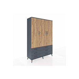 Hyperion Dolap 5 Raflı 6 Çekmeceli Tek Askılı 132x44x195 Antrasit-çam/antrasit