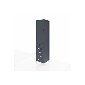 Hyperion Dolap 3 Raflı 5 Çekmeceli Tek Kapaklı 44x44x195 Antrasit-antrasit