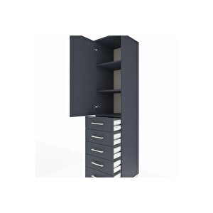 Hyperion Dolap 3 Raflı 5 Çekmeceli Tek Kapaklı 44x44x195 Antrasit-antrasit