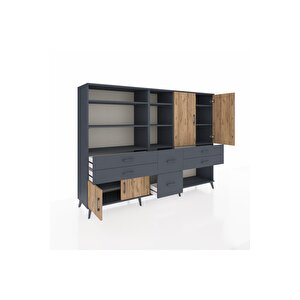 Hyperion Dolap 10 Raflı 6 Çekmeceli 4 Kapaklı 220x44x163 Antrasit-çam/antrasit