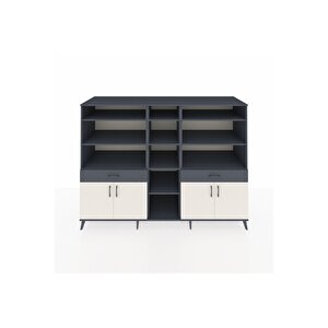 Kronos Dolap 12 Raflı 2 Çekmeceli 4 Kapaklı 220x59x163 Antrasit-aytaşı/antrasit