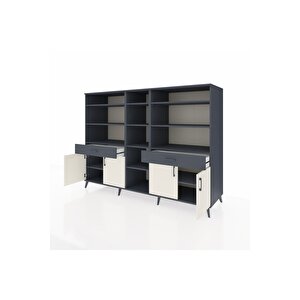 Kronos Dolap 12 Raflı 2 Çekmeceli 4 Kapaklı 220x59x163 Antrasit-aytaşı/antrasit