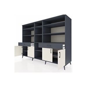 Kronos Dolap 12 Raflı 2 Çekmeceli 4 Kapaklı 220x59x163 Antrasit-aytaşı/antrasit