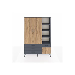 Arges Dolap 5 Raflı 4 Çekmeceli Tek Askılı 132x30x195 Antrasit-çam/antrasit