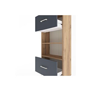 Arges Dolap 2 Raflı 2 Çekmeceli 60x30x134 Çam-antrasit