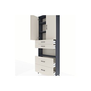 Arges Dolap 4 Raflı 4 Çekmeceli 2 Kapaklı 88x30x243 Antrasit-aytaşı