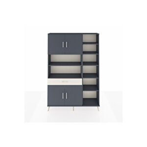 Arges Dolap 10 Raflı Tek Çekmeceli 4 Kapaklı 132x30x195 Antrasit-antrasit/aytaşı